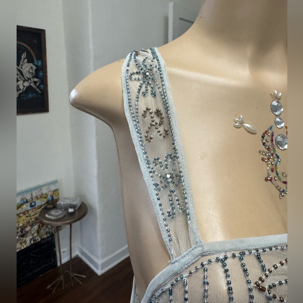 Free People Baby Blue Sheer Lace Dress w/ Intricate Beading size S - Picture 5 of 15